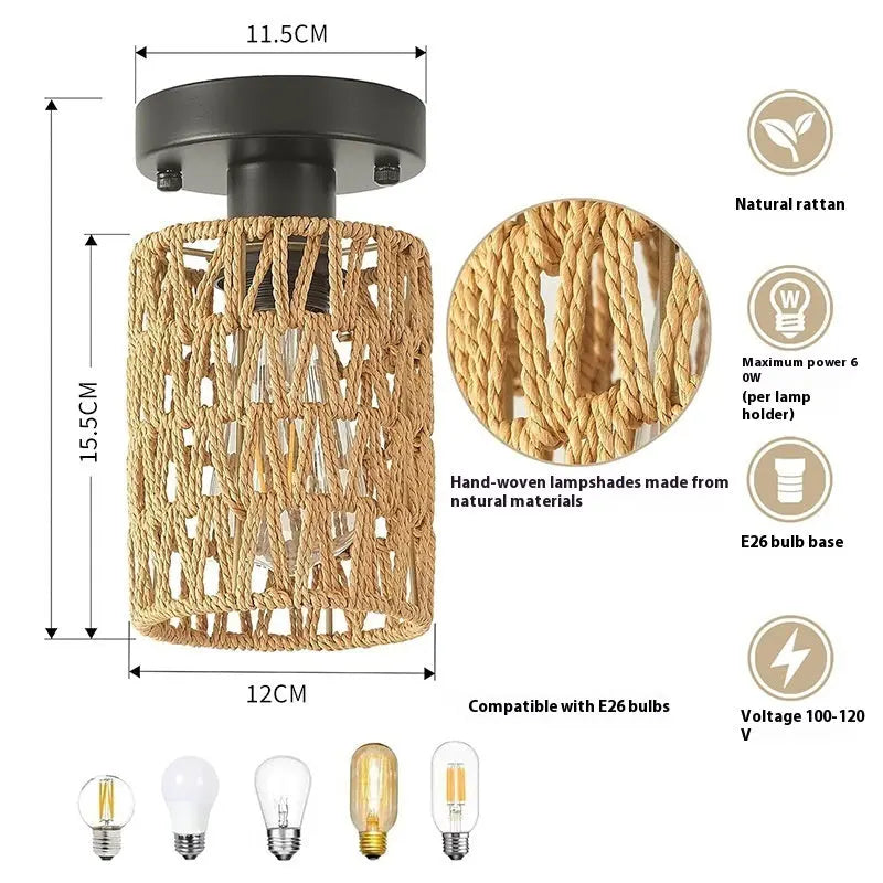 Tea Room Inn Bar Counter Chinese Hemp Rope Woven Chandelier - ElectroAccessories