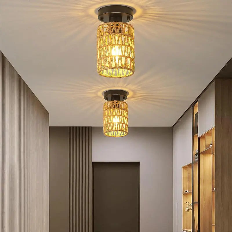 Tea Room Inn Bar Counter Chinese Hemp Rope Woven Chandelier - ElectroAccessories
