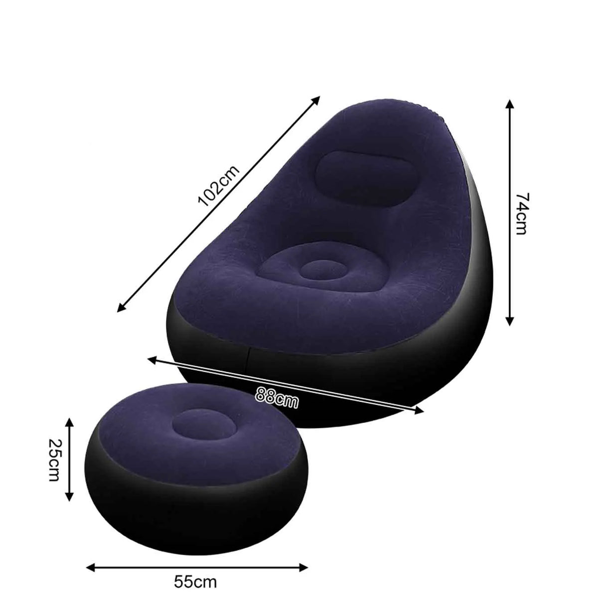 1PC Inflatable Lounge Chair for Adults, Folding Portable Lazy Sofa with Foot Stool Lazy Flocking Recliner Chair Air Couch Sofa