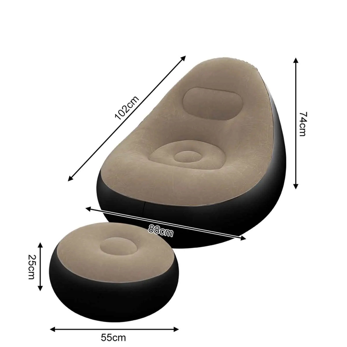 1PC Inflatable Lounge Chair for Adults, Folding Portable Lazy Sofa with Foot Stool Lazy Flocking Recliner Chair Air Couch Sofa