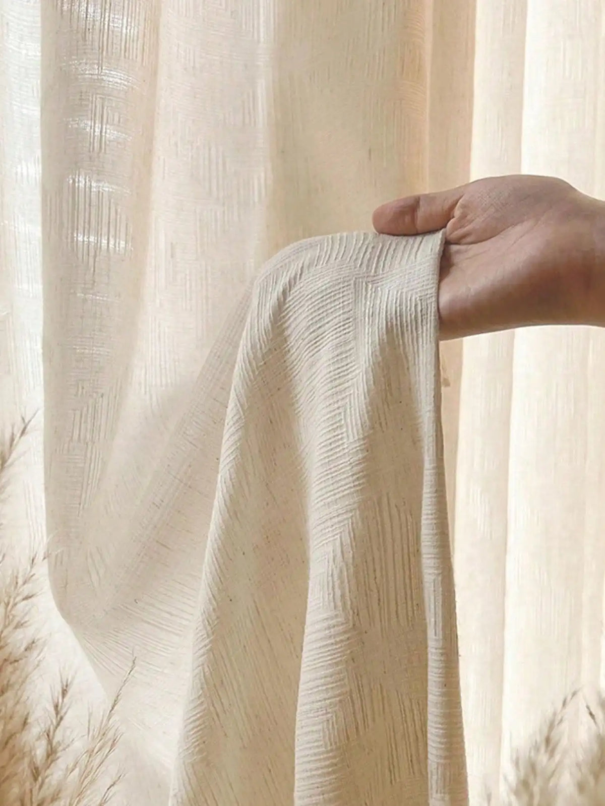 1Pc Vintage Inspired Geometric Pattern Translucent Non-Light Blocking Curtain Sheer for Living Room Bedroom