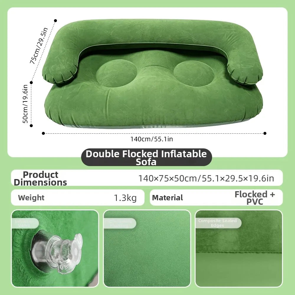 Inflatable Double Sofa Flocking Portable Air Couch Lazy Sofa for Outdoor Camping Home Living Room