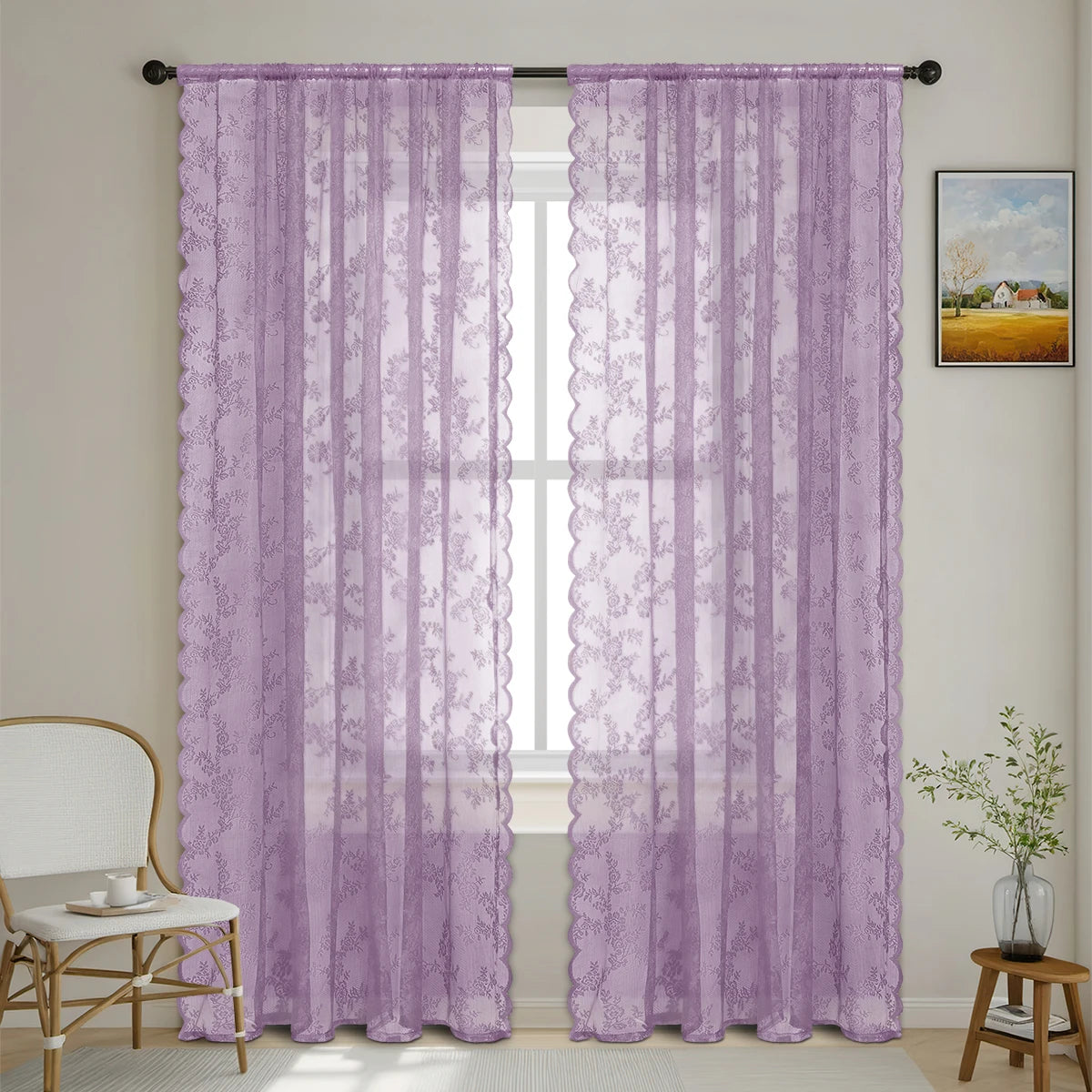 Lace Sheer Curtain with Rod Pocket - 1pcs For Bedrooms & Lounge