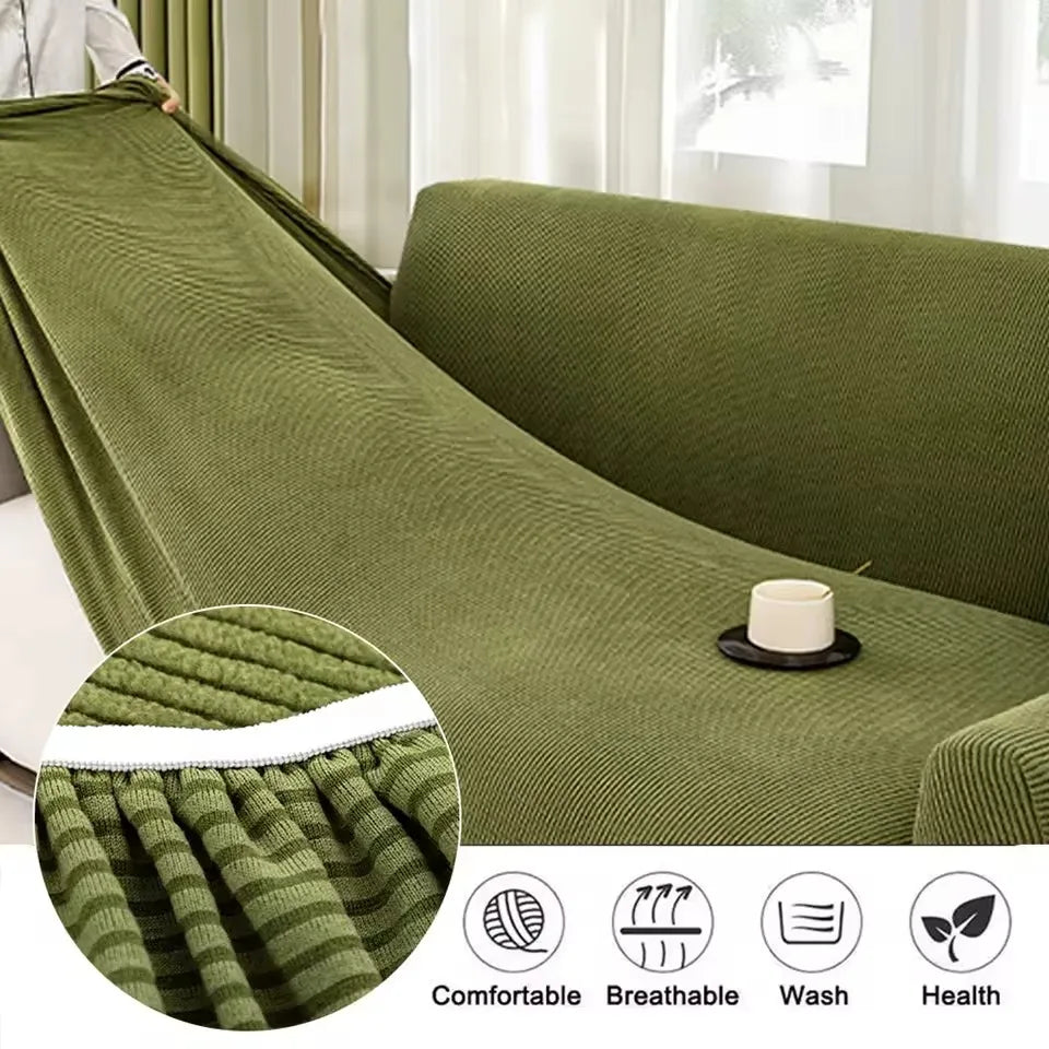 1/2/3/4 Seater Stretch Jacquard Sofa Cover – Non-Slip Polar Fleece Slipcover