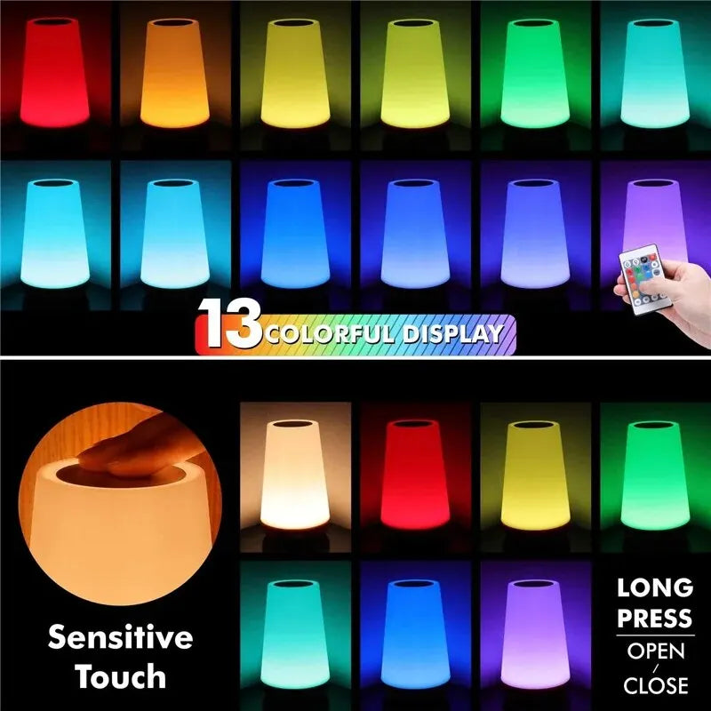 13 Color Changing Night Light Remote Control Touch USB Rechargeable RGB Night Lamp Dimmable Lamp Portable Table Bedside Lamp - ElectroAccessories