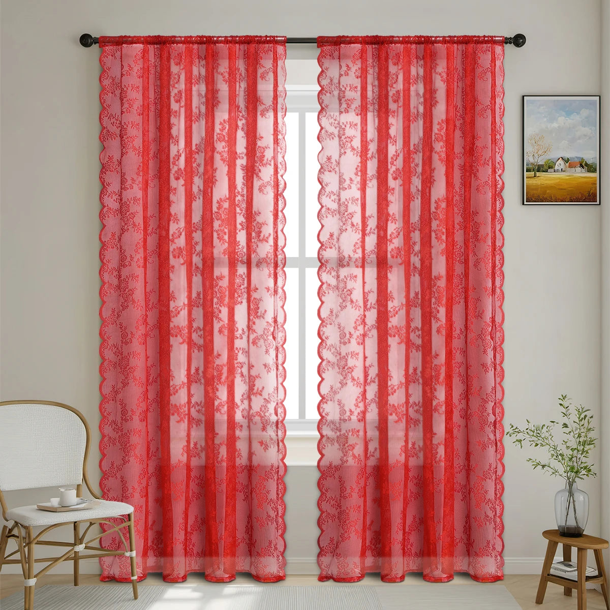 Lace Sheer Curtain with Rod Pocket - 1pcs For Bedrooms & Lounge