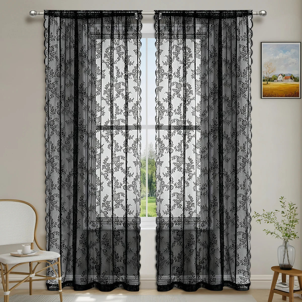 Lace Sheer Curtain with Rod Pocket - 1pcs For Bedrooms & Lounge
