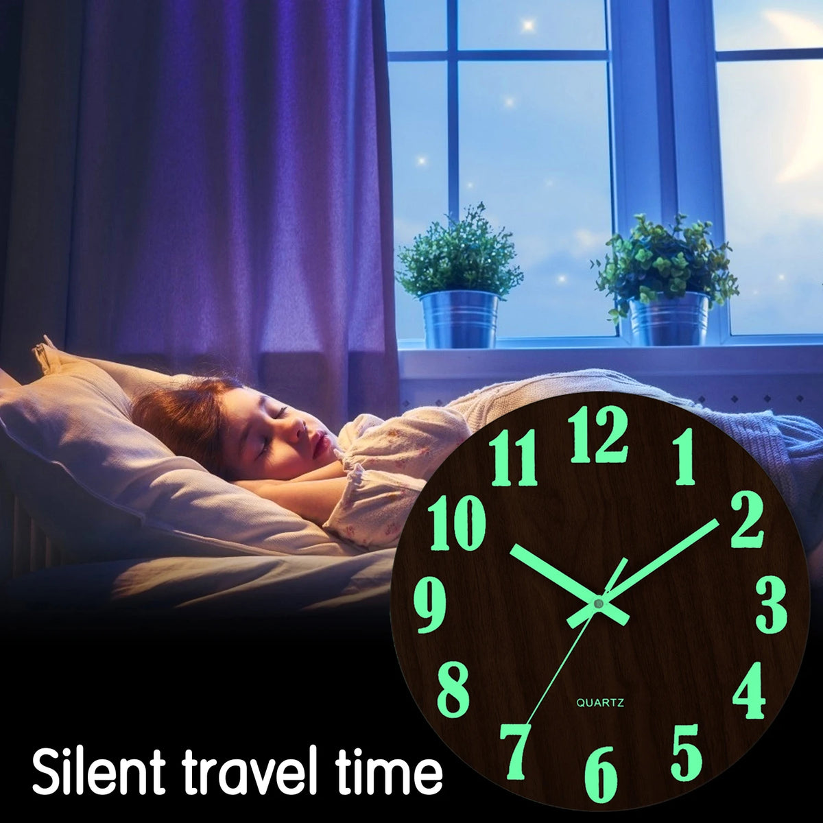 12 Inch Luminous Wall Clock Wood Silent Light in Dark Night Nordic Fashion Wall Clock Non Ticking Clock With Night Light
