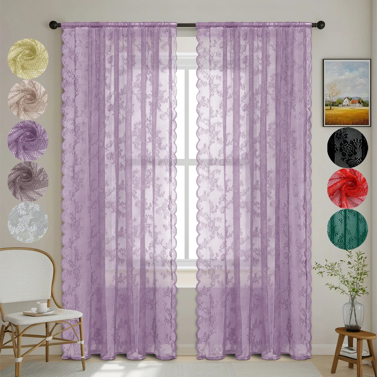 Lace Sheer Curtain with Rod Pocket - 1pcs For Bedrooms & Lounge