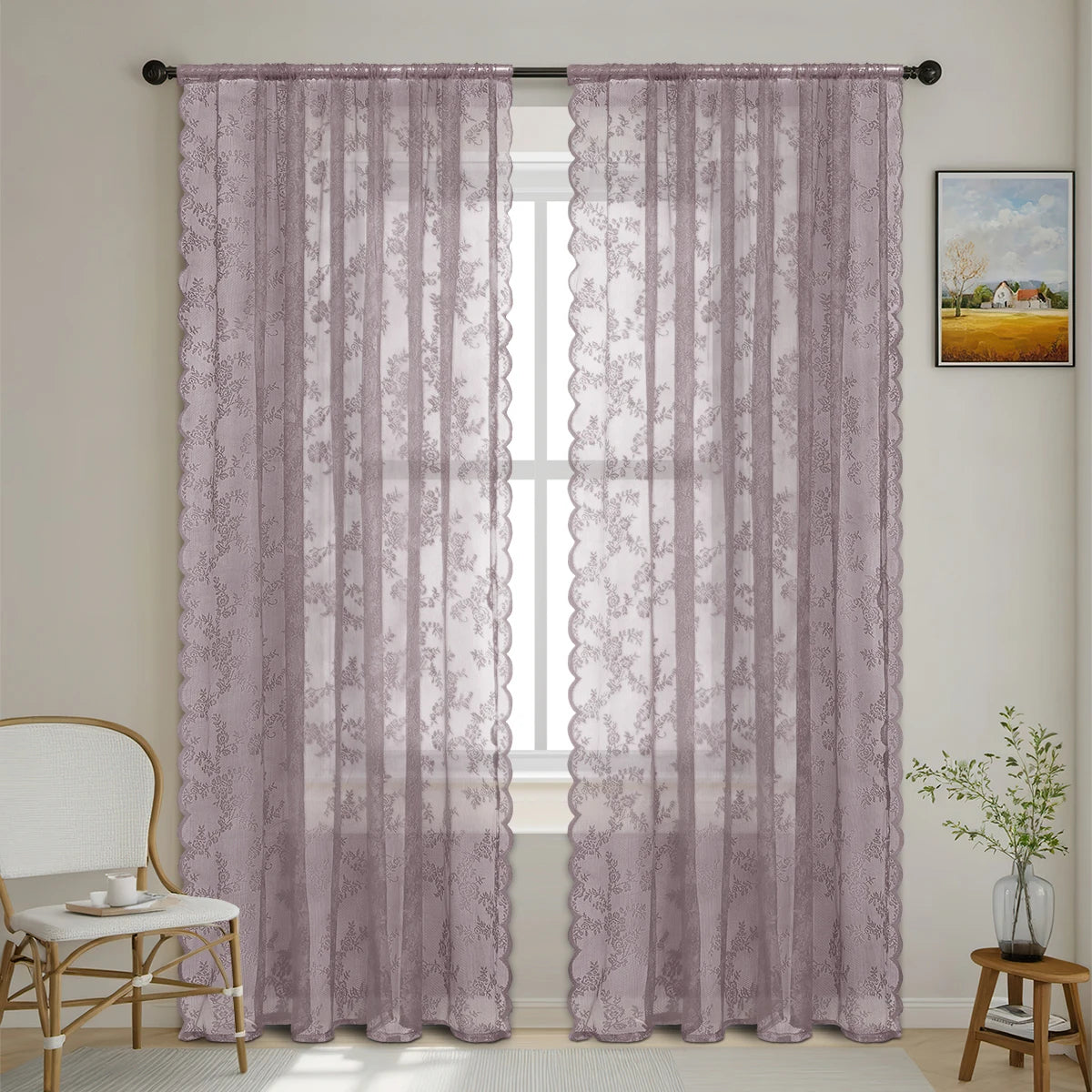 Lace Sheer Curtain with Rod Pocket - 1pcs For Bedrooms & Lounge