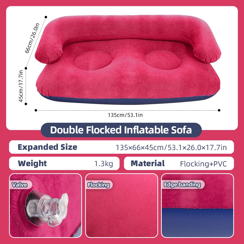 Inflatable Double Sofa Flocking Portable Air Couch Lazy Sofa for Outdoor Camping Home Living Room