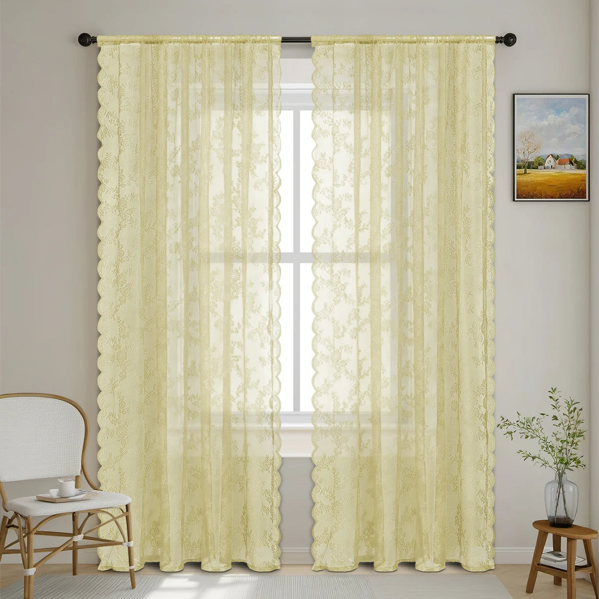 Lace Sheer Curtain with Rod Pocket - 1pcs For Bedrooms & Lounge