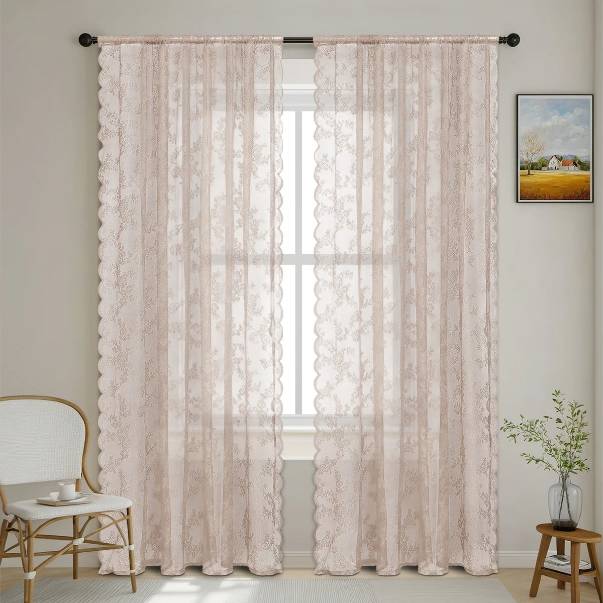 Lace Sheer Curtain with Rod Pocket - 1pcs For Bedrooms & Lounge