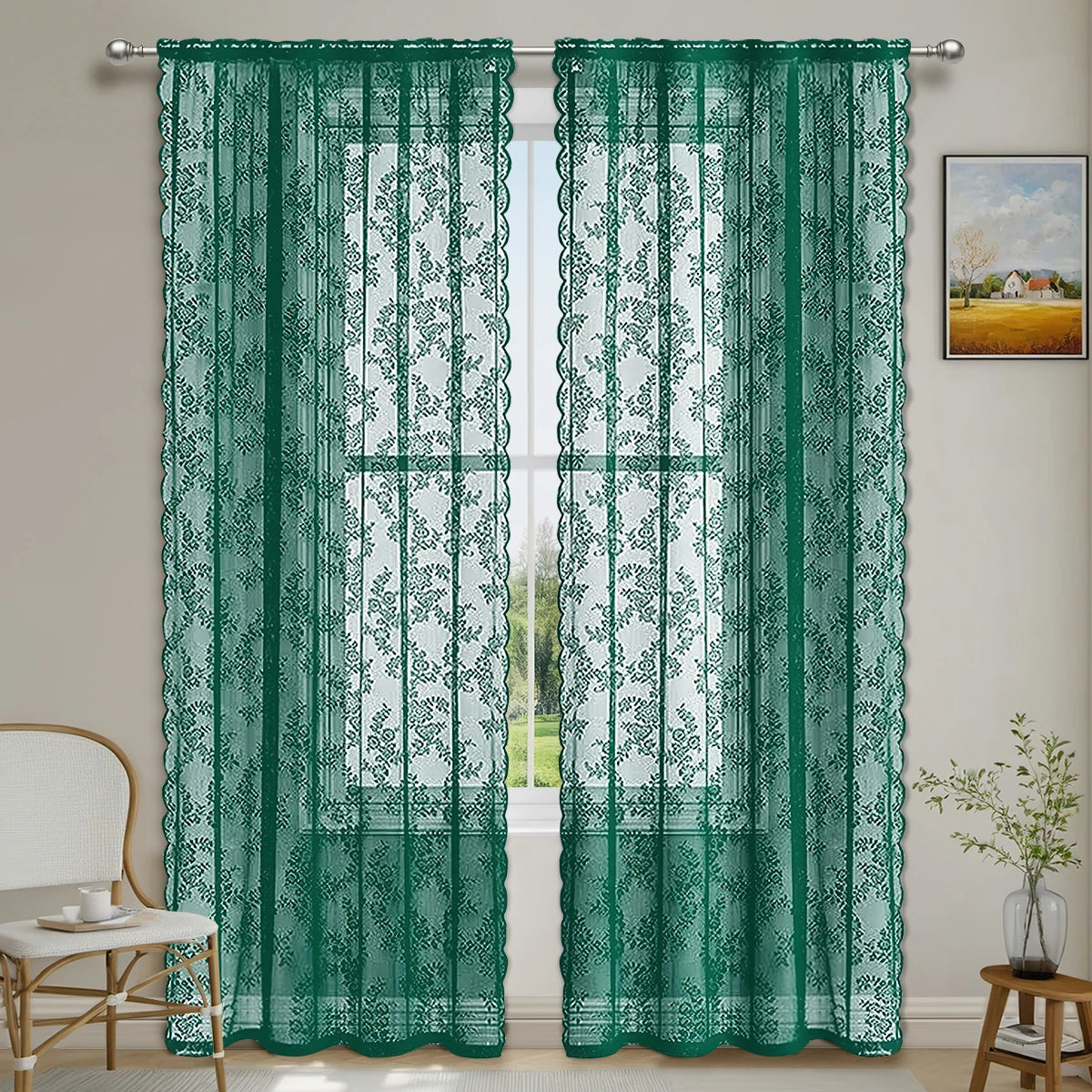 Lace Sheer Curtain with Rod Pocket - 1pcs For Bedrooms & Lounge