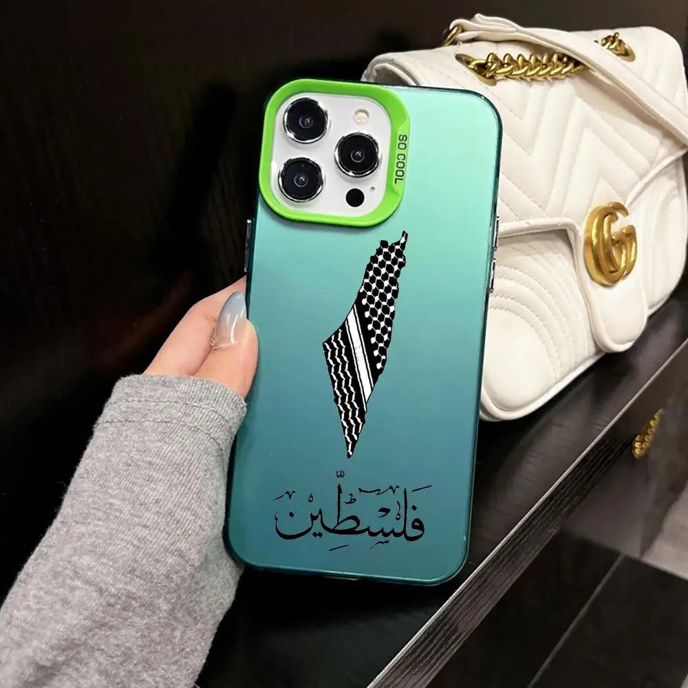 Plus Palestine Flag Passport Phone Case IMD For IPhone 16 15 14 13 12 XS Pro Max Plus 11 Fashion Matte Laser Gradient Cover Luxu