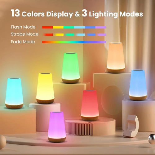 13 Color Changing Night Light Remote Control Touch USB Rechargeable RGB Night Lamp Dimmable Lamp Portable Table Bedside Lamp - ElectroAccessories