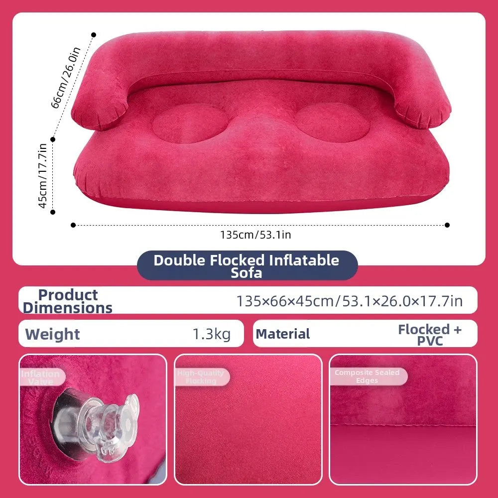 Inflatable Double Sofa Flocking Portable Air Couch Lazy Sofa for Outdoor Camping Home Living Room