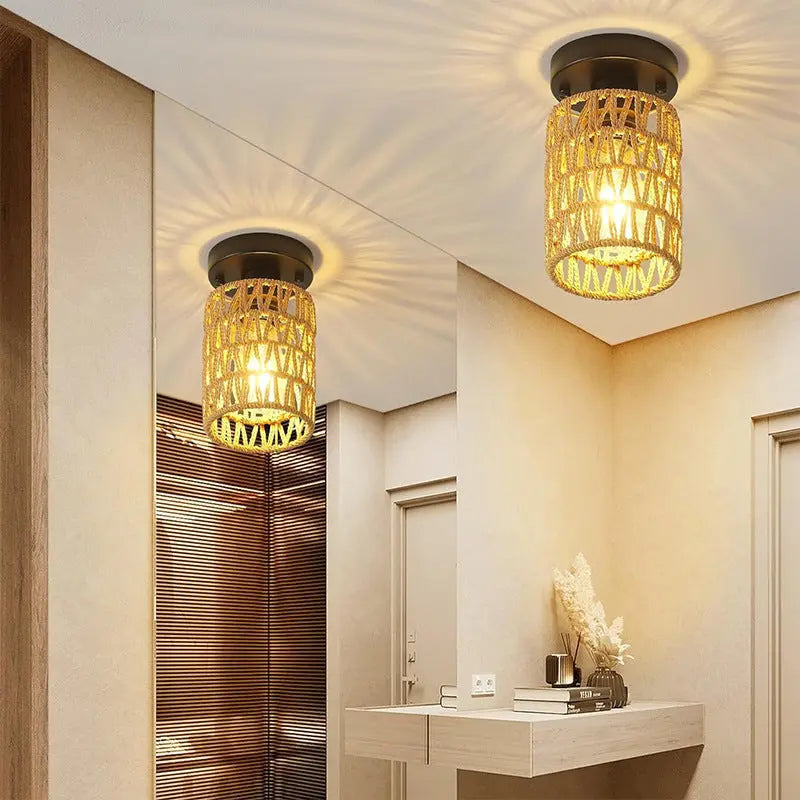 Tea Room Inn Bar Counter Chinese Hemp Rope Woven Chandelier - ElectroAccessories